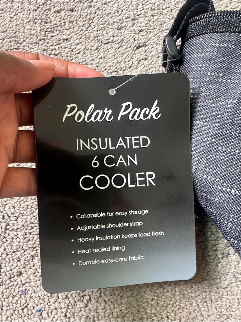 Polar Pack Insulated 6 Can Cooler Lunch Bag Black Gray Portable Tote